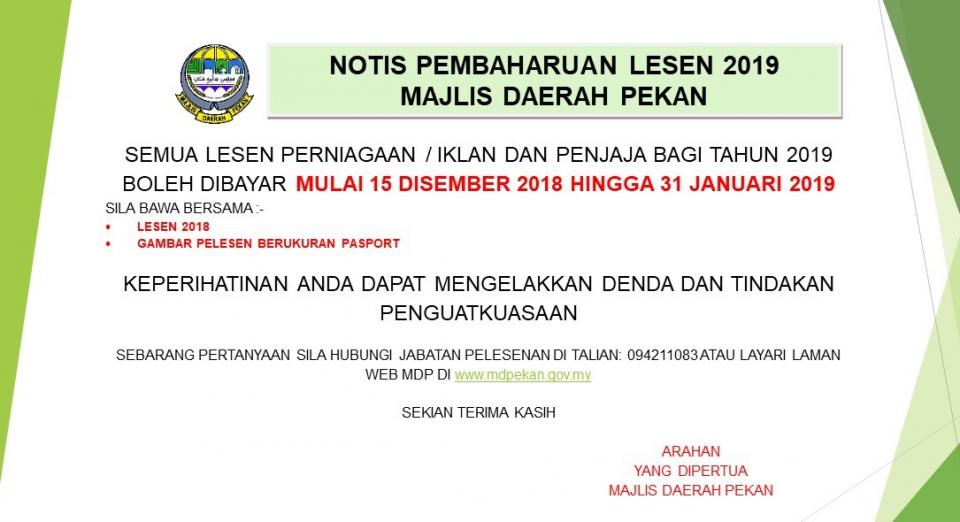 Notis Pembaharuan Lesen 2019