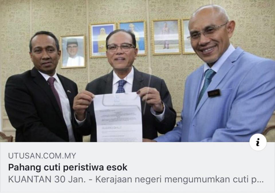 Pahang Cuti Peristiwa 31 Jan 2019