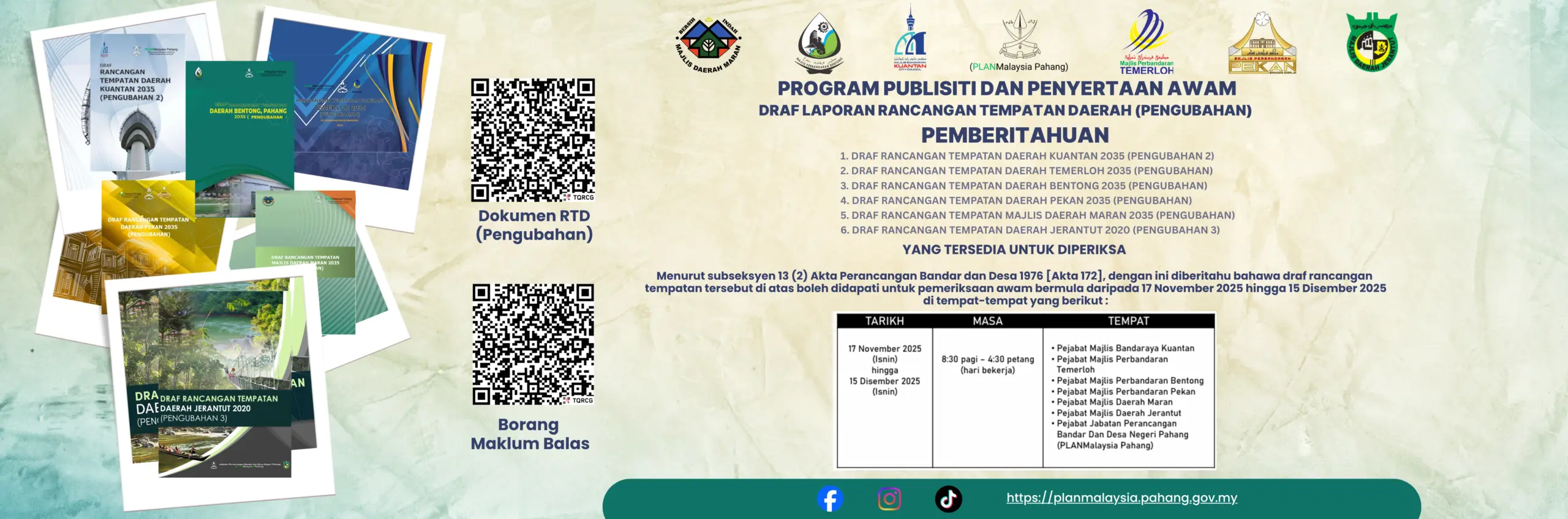 BANNER PUBLISITI DAN PENYERTAAN AWAM DRAF LAPORAN RANCANGAN TEMPATAN DAERAH (PENGUBAHAN)